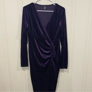 Purple dress midi, velvet, Longsleeve